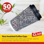 Glad Disposable Coffee Cups with Lids, Java Mocha, 16 Oz, 50 Count, 6-Pack - Image 5