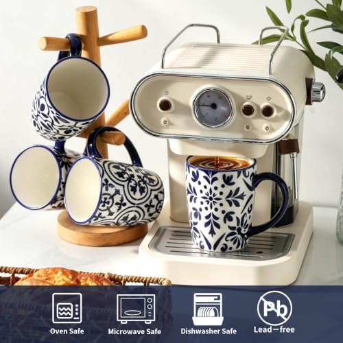 Blue Coffee Mugs Set of 4, Ceramic 16oz Tea Cup with Large Handle - Image 6