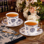 KAMMAK Tea Cups and Saucers Set of 2, Fine Bone China Coffee Cups, 571N - Image 2