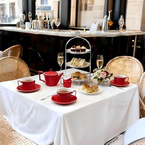 Red Tea Set with Teapot, Cups, Sugar & Creamer Set, Tea Party Service - Image 2