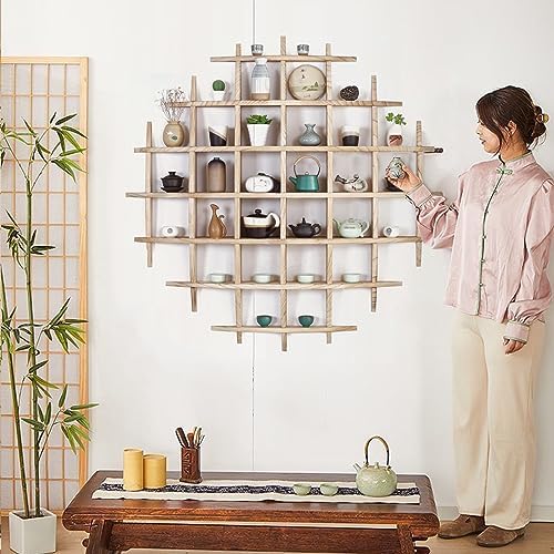 Solid Wood Chinese Tea Cup Holder, Wall Mounted Mug Display Shelf - Image 2