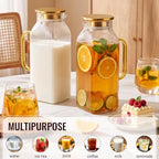 2 Pack 2.2 Liter/75 oz Square Classic Stripes Glass Pitcher with Lid, Gold - Image 3