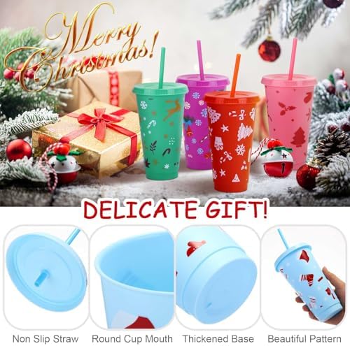 Honeydak 50 Pcs 24oz Christmas Holiday Cup Bulk, Tumbler with Straw and Lid - Image 2