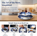 Umbrella Shape Ceramic Tea Strainer - Chinese Blue and White Porcelain Loose Leaf Tea Infuser with Drip Base, Traditional Chinese Fine Mesh Filter for Kung Fu Tea and Coffee Brewing (Red) - Image 5