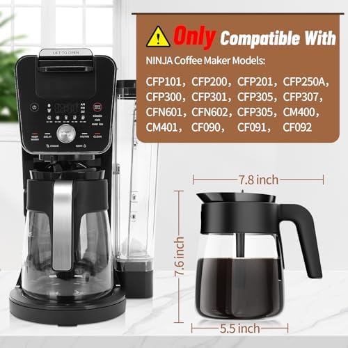 12 Cup Coffee Pot Replacement for Ninja Coffee Maker CFP101 CFP201 CFP301 CFN601 CFP250A CFP300 CFP307, Glass Carafe Replacement with Brew-Through Lid, Ninja Coffee Pot Replacement with Sturdy Handle - Image 2