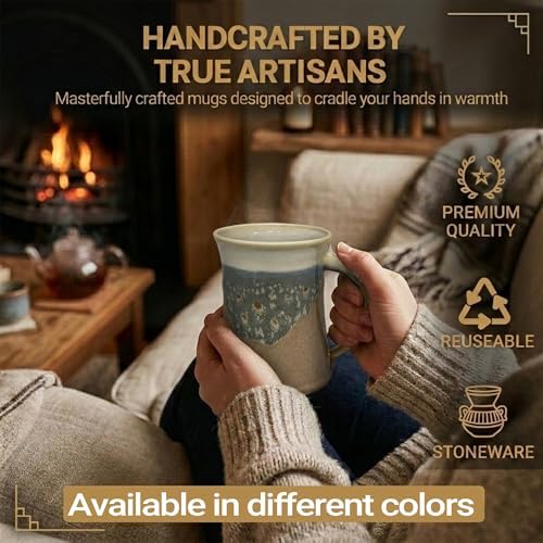 Clay in Motion Handmade Ceramic Mug 24 oz, Large Coffee Mug, Hand Painted Stoneware, Dishwasher Microwave & Oven Safe, Lead-Free, Made in USA Since 1981 (Desert Sand) - Image 3