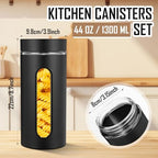 Mimorou 3 Pcs Stainless Steel Canister Set with Glass Windows Visible Storage Jars Silver Kitchen Canister Set for Pasta Flour Oat Sugar Container, Kitchen Tools, Housewarming Gifts(Black,44 oz) - Image 2
