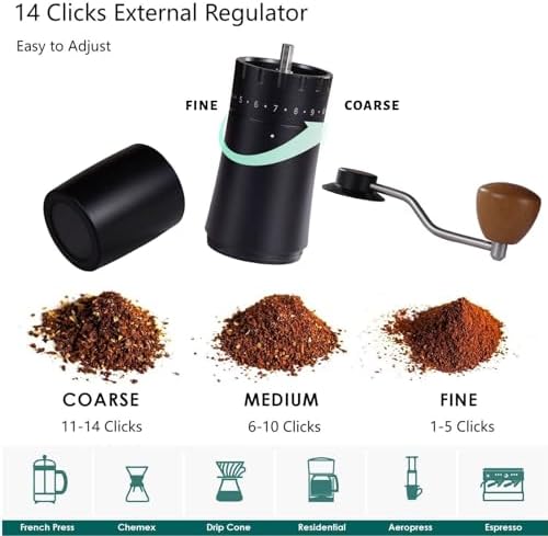 Portable Manual Coffee Grinder,with Stainless Steel CNC40 Conical Burr, All Metal Body, - Image 3