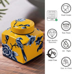 Coffee Bean Storage Canister with Airtight Lid, Decorative Ceramic Tea Jar with Vintage Floral Pattern, Sugar Container & Spice Jar for Kitchen Countertop or Cabinet - Yellow Bird & 30oz - Image 4