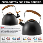3.2 Quart Whistling Tea Kettle for Stove Top Stainless Steel Tea Pots With Wood Pattern Anti-slip Handle, Black… - Image 4