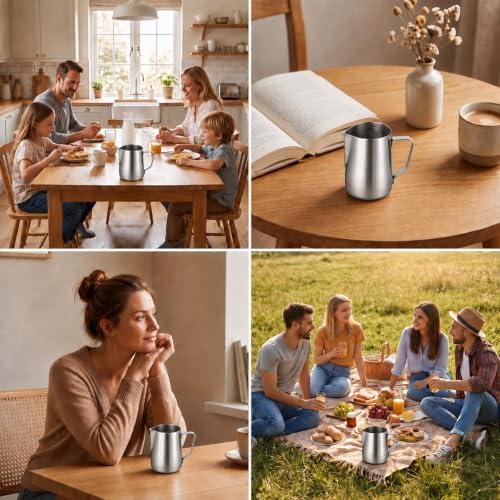 4 Pcs Milk Frothing Pitcher 304 Stainless Steel Steaming Pitcher 20 oz - Image 6