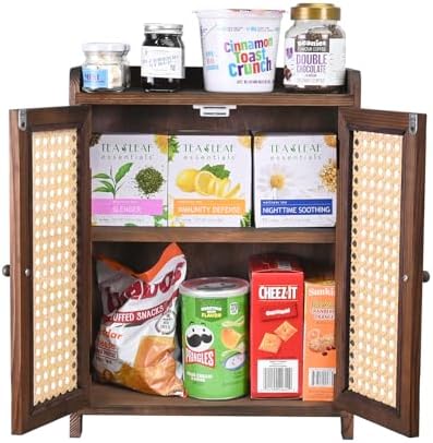 Ikee Design Wood Storage Cabinet with Rattan Doors, with Removable Shelves - Image 4