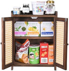 Ikee Design Wood Storage Cabinet with Rattan Doors, with Removable Shelves - Image 4