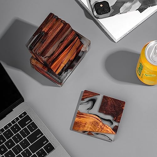 Walnut Coasters Set, Modern Coasters with Holder - Image 3