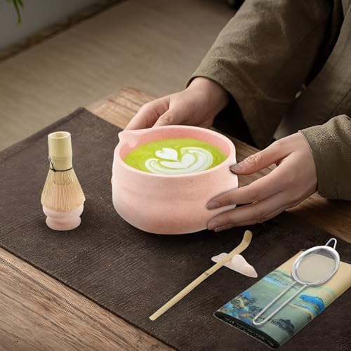 7 PCS Japanese Household Matcha Tea Kit for Traditional Tea Ceremony, with Handcrafted Bamboo Whisk Matcha Scoop Matcha Stand Matcha Bowl for Tea Lovers(Spraying powder) - Image 4