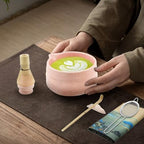 7 PCS Japanese Household Matcha Tea Kit for Traditional Tea Ceremony, with Handcrafted Bamboo Whisk Matcha Scoop Matcha Stand Matcha Bowl for Tea Lovers(Spraying powder) - Image 4