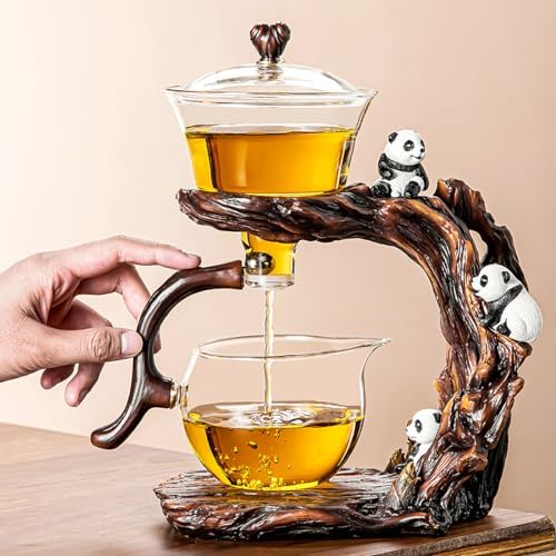 Lazy Kungfu Drip TeaPot, Heat Resistant Tea Set, Semi-Automatic Glass Teapot Suit for Magnetic Water Flow Wooden Glass Teapot Set by CUNHUY