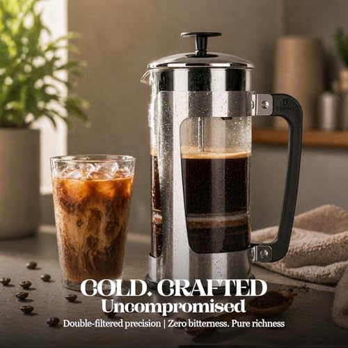 ESPRO Plus P5 French Press Coffee Maker – Patented Double Micro-Filter for Grit Free Brew, Heat-Resistant Thicker Borosilicate Glass Coffee Press – (32 oz) (Pack of 2) - Image 2