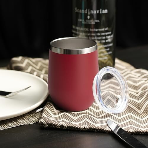 DOMICARE Stainless Steel Wine Tumbler Bulk with Lid, Personalized Insulated Tumblers Set, 12oz Travel Coffee Cups Pack of 4, Red - Image 5