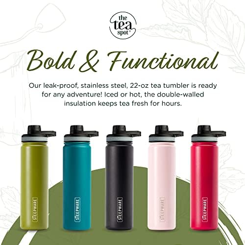 The Tea Spot Steepware Tea Tumbler and Thermos, 22oz, Tea Bottle with tea infuser for loose leaf tea or iced coffee, Sleek Double Wall Tumbler & Insulated Travel Bottle - Teal - Image 2