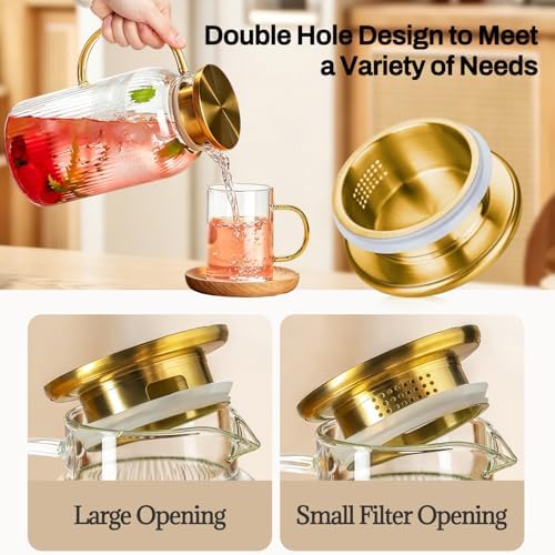 Buaic 2 PACK Glass Pitcher with Lid, 68 oz Glass Carafe with Silicone Base - Image 5