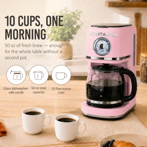 Nostalgia Classic Retro 10 Cup Coffee Maker, Pink - Image 3