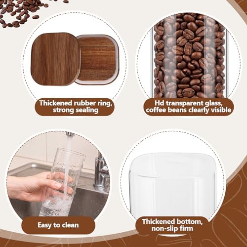 Suclain 3 Pcs 34 oz Glass Coffee Grounds Container with Shelf Glass Coffee Bean Storage Canisters with Airtight Lid and Measuring Spoon Food Storage Jars for Kitchen Sugar (Delicate Style) - Image 2