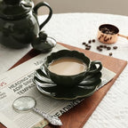 Ceramic Flower-shaped Tea Cup and Saucer Set 5oz/150ml Cappuccino Coffee Mug and Saucer, Unique Designer Pottery Gift for Tea Lovers (Green) - Image 5