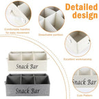 Snack Organizer for Countertop, 2 Pack Fabric Snack Container with Handles, 6 Compartment Snack Box Container Snack Basket, Snack Bar Station Decor, Kitchen Pantry Organizer and Storage - Image 2