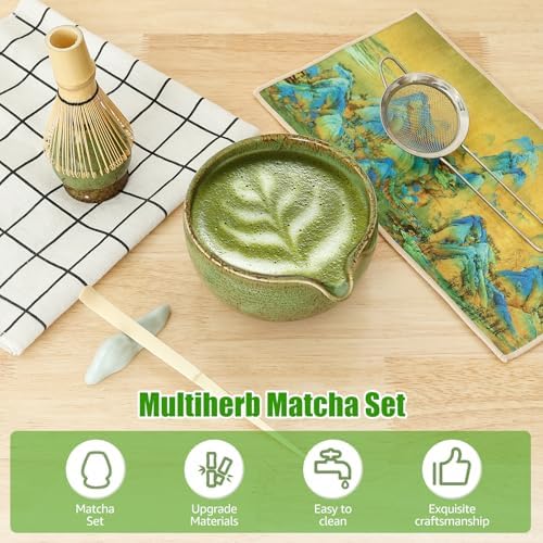 7 Pcs Matcha Whisk Set for Beginners Elegant Bamboo Japanese Matcha Tea Making Kit with Whisk Holder Scoop Sifter for Tea Lover(Military Green) - Image 7