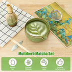 7 Pcs Matcha Whisk Set for Beginners Elegant Bamboo Japanese Matcha Tea Making Kit with Whisk Holder Scoop Sifter for Tea Lover(Military Green) - Image 7