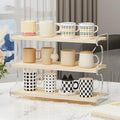 3-Tier Mug Holder Countertop,Wooden Rattan-Look Coffee Station Shelf, Cup Holder Mug Display Rack for Home Kitchen,White,19.29" by XXRBB