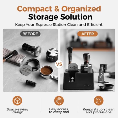 IKAPE 58mm Black Espresso Tool Set 8 IN 1, Coffee Tamper, Distributor, Magnetic Funnel, Puck Screen, Tamper Station, Stirrer Distribution Tool, Cleaning Towel and Brush - Image 4