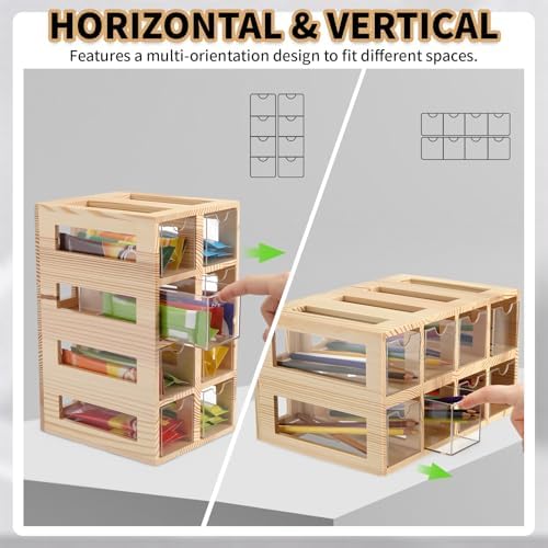 Novabright Drink Packet Organizer with 8 Drawers Tea Bag Organizer Wood and Acrylic Water Flavor Storage Tea Bag Holder for Kitchen Countertop Home Table Pantry Organization - Image 3