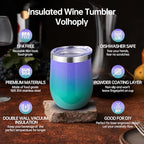 Volhoply 12oz Stainless Steel Wine Tumbler with Lid Bulk 8 Pack,Double Wall Vacuum Stemless Wine Glasses,Reusable Metal Travel Coffe Mug with Straw,Insulated Cup Gifts for Women（Purple Green,8 Set） - Image 3