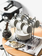 YHOSSEUN 4 OZ Espresso Cups Set of 6 with Saucers, Spoons and Stand, Beige - Image 6