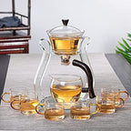 RORA Lazy Kungfu Glass Tea Set Semi Automatic Drip Rotating with Infuser Glass Teapot Set (6 cups) by RORA