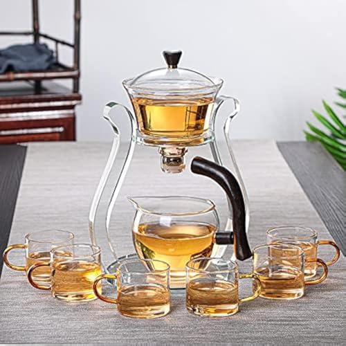 RORA Lazy Kungfu Glass Tea Set Semi Automatic Drip Rotating with Infuser Glass Teapot Set (6 cups) by RORA