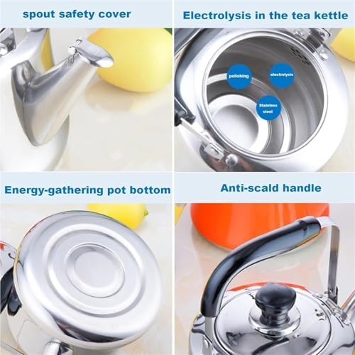 Small Tea Kettle with Infuser, Food Grade Stainless Steel Stovetop Teapot, Whistling Stove Top Kettle Induction Gas Tea Kettle for Gas Hob(Orange,2L) - Image 3