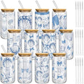 Teenyyou 12 Set of Glasses with Bamboo Lid and Glass Straw 16 oz(Shell) by Teenyyou