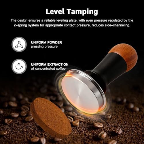 Spring-Loaded Tamper V4 53.3mm for Breville Sage 54mm Portafilters - Titanium PVD Flat Base, Interchangeable Springs, Walnut Handle - Image 4