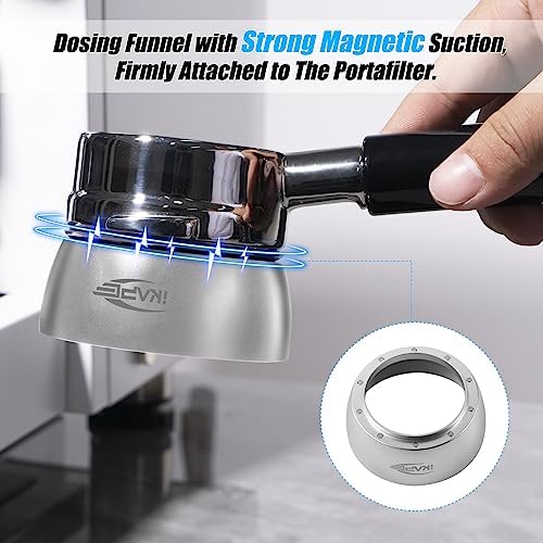 IKAPE 58MM Espresso Tamper Kit 6 IN 1 Silver, Coffee Tamper, Espresso Distributor, Magnetic Dosing Funnel, Puck Screen 2pcs, Espresso Knock Box & Station 2 IN 1 - Image 6