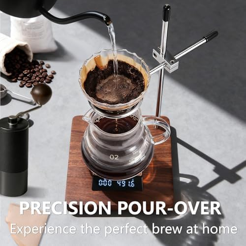 Pour Over Coffee Stand, Height Adjustable Hand Drip Cone Filter Holder, Premium Solid Walnut Wood Base & 304 Stainless Steel Dripper Station for Home Cafe Station, Walnut（Stand Only） - Image 3