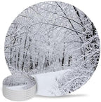Winter Snow-Covered Trees Coasters for Drinks, Set of 86 Natural Landscape Snow Path Absorbent Ceramic Coaster with Cork Base Decor for Wooden Table & Bar, Housewarming Gift Home Decor by TSRSUNFLOWER