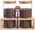 ZOMUIA Glass Coffee Containers Airtight Coffee Bean Storage Jars with Shelf, 2Pcs 44oz Coffee Station Organizer Coffee Canisters, Kitchen Food Storage Jars for Coffee, Sugar, Candy, Oats, Nuts by ZOMUIA