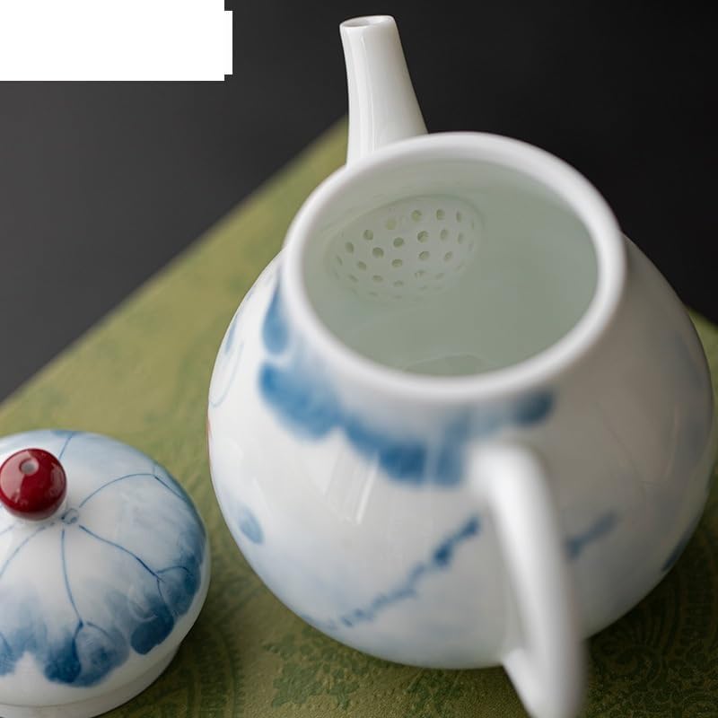 Tea Kettle 145ml Hand-Painted Fish Play Lotus Pond Teapot Pure Handmade White Porcelain Zen Pot Tea Maker Kettle Cha Accessories Ornaments Loose Leaf Tea Steeper Ceramic Tea Infuser - Image 4