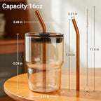 Luxfuel 16 oz Glass Cups with Lids and Straws Reusable Iced Coffee Tumbler - Image 3
