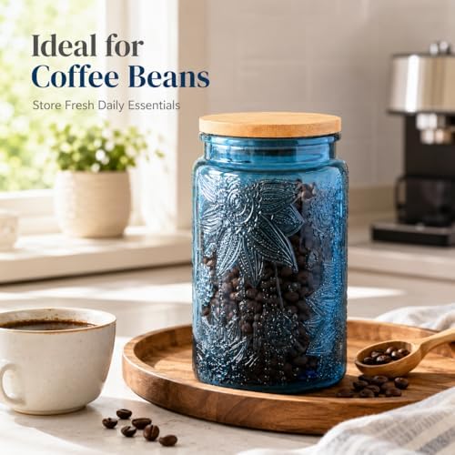 ANSQU 2 Pack Blue Glass Jars with Lids, 34oz Coffee Canister - Image 4