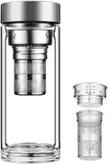 648ml/21.9oz Heat-resistant thick double-layer glass cup with lid, tea and water separation cup, filtered boiling water drinking bottle, transparent sealed milk and coffee cup by Unknown