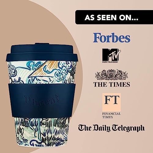 Ecoffee Cup 12oz (350ml) Van Gogh Reusable Coffee Cup – PLA Plant-Based Travel Mug with Silicone Lid, Melamine Free & Dishwasher Safe – Old Vineyard with Peasant Woman - Image 5